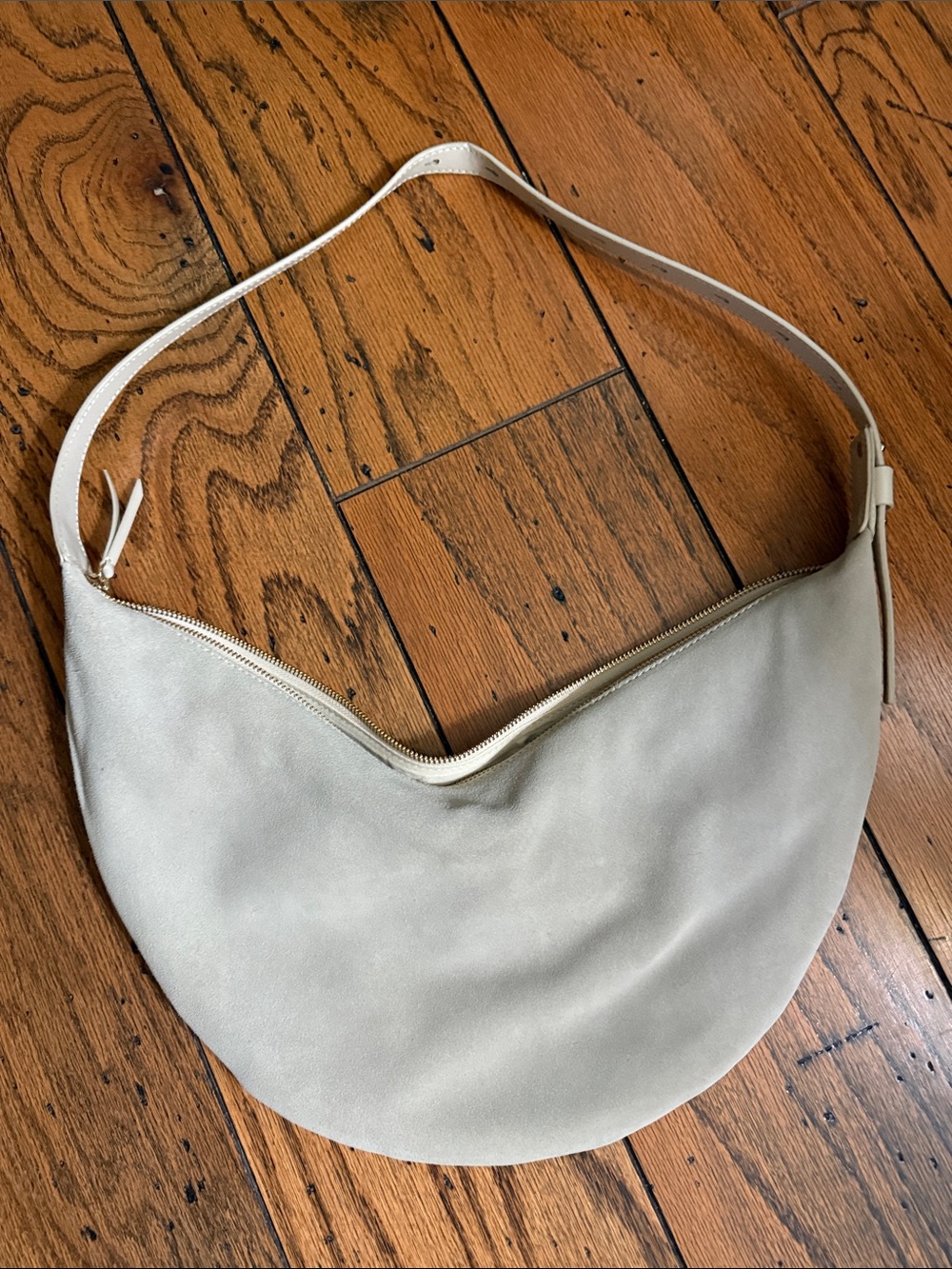 LOFT genuine suede Soft Crescent Hobo in Light Taupe